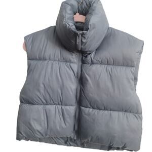 Women's Crop Cotton Padded Vest Sleeveless Stand Collar Puffer Coat Size XS